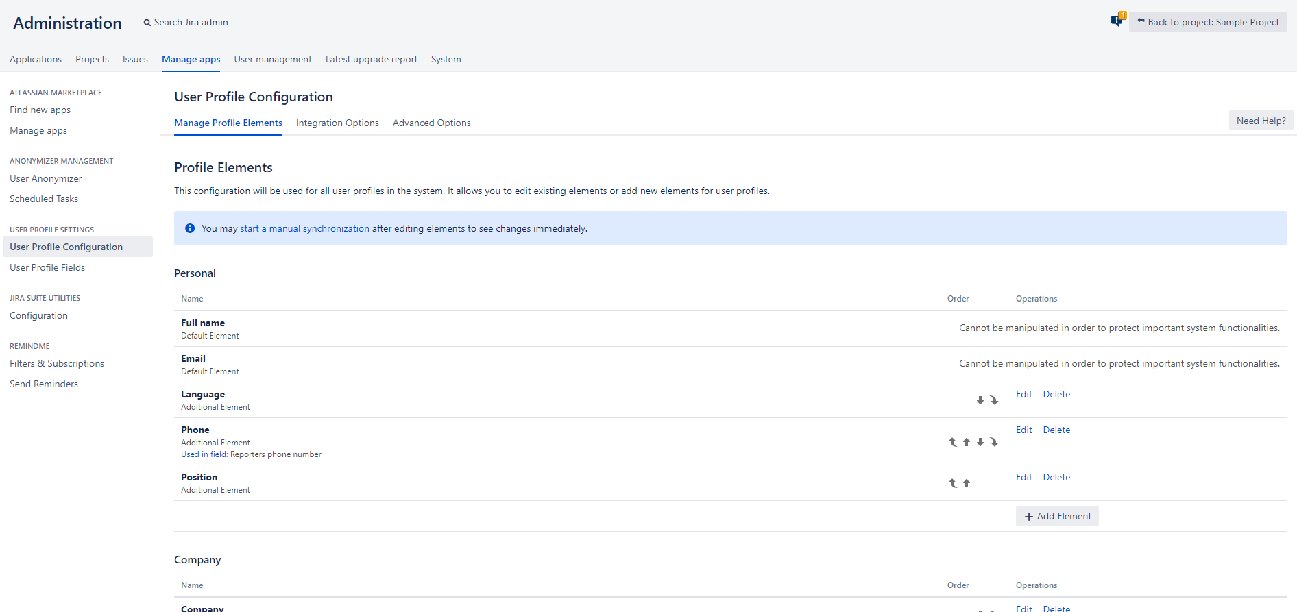 Administration - Profile Elements - Overview