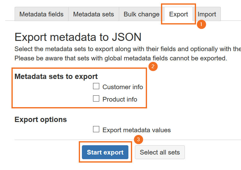 view of the export tab in the space administration