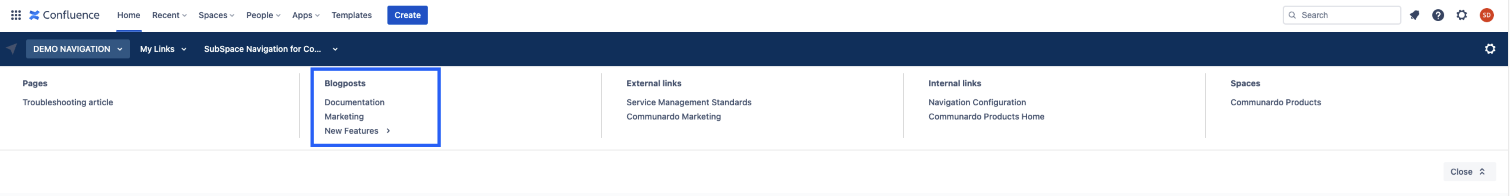 Blogposts folder having its sub-items expanded
