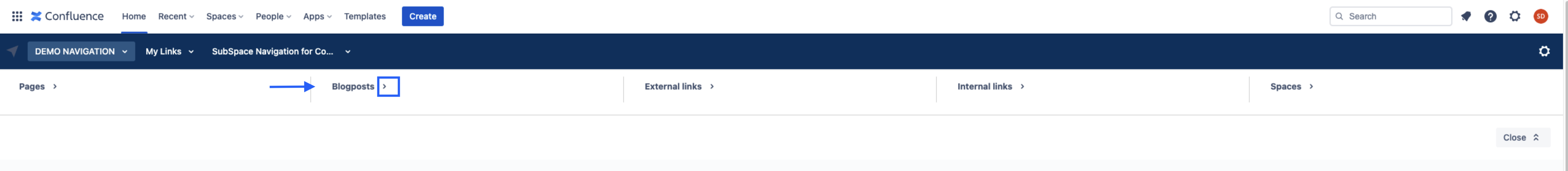 Blogposts folder having its sub-items unexpanded